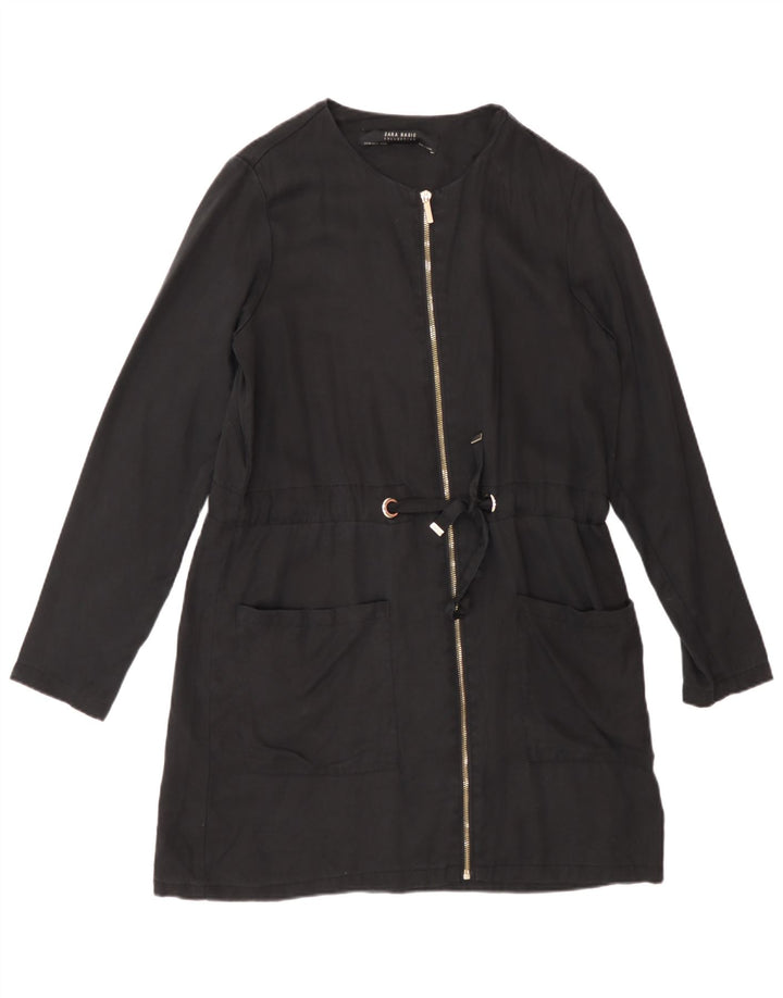 Zara Mujer Chaqueta Blazer Con Cremallera Completa UK 6 XS Black Lyocell