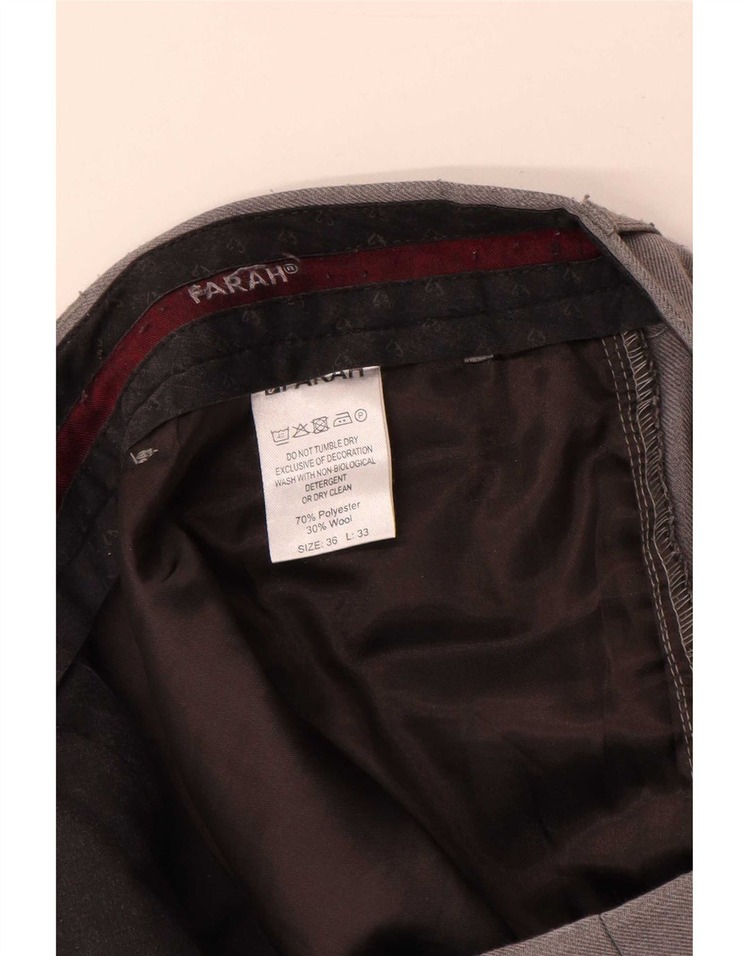 Pantalones de traje rectos para hombre Farah W36 L33 Poliéster gris