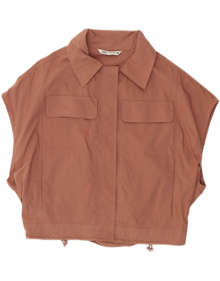ZARA Womens Oversized Utility Gilet UK 6 XS Brown