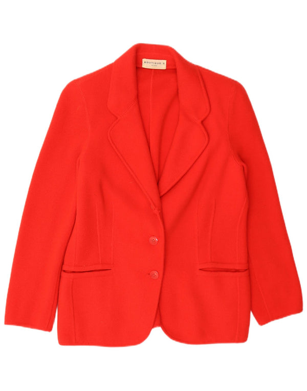 Vintage mujer punto 2 botones Blazer chaqueta Reino Unido 14 medio rojo cachemira