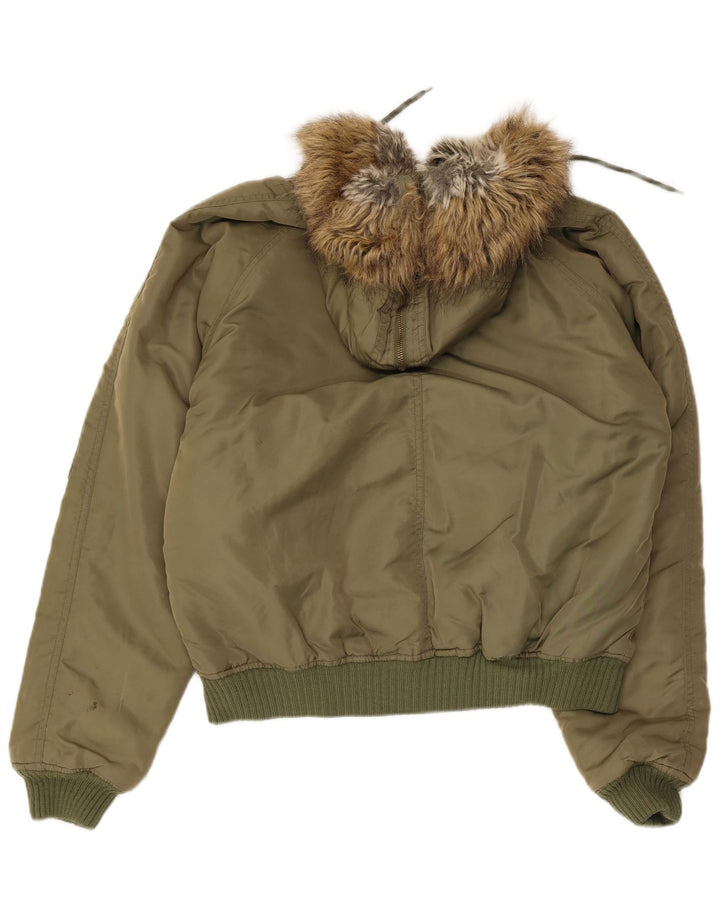 Chaqueta de esquí con capucha vintage para hombre Reino Unido 38 Nylon caqui medio