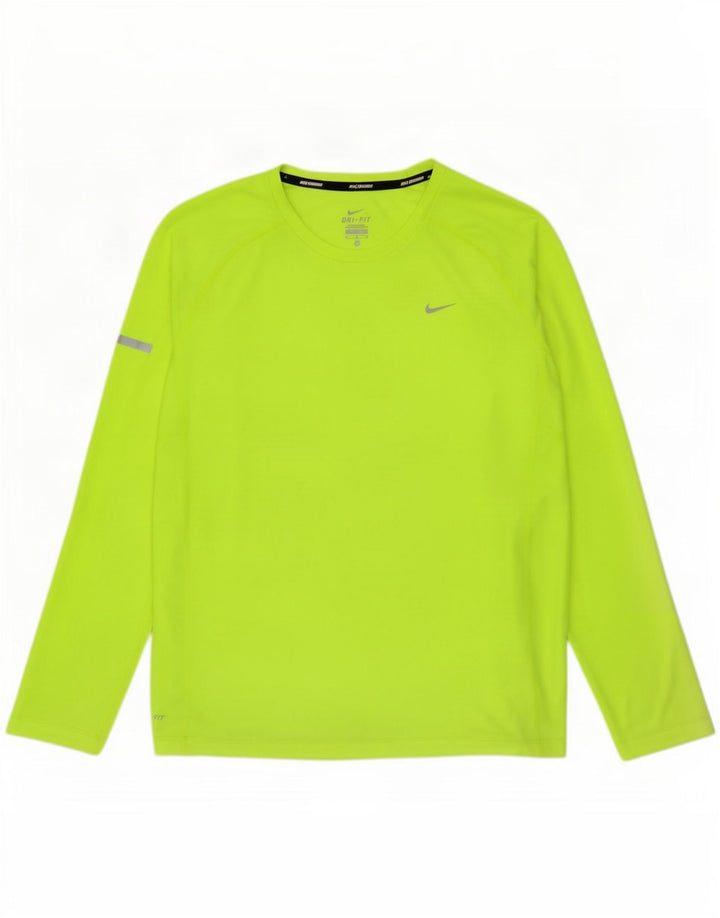 Nike - Camiseta Dri Fit para hombre, manga larga, poliéster verde grande