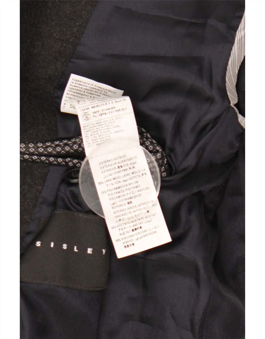 Sisley Hombre Chaquetón IT 50 Grande Lana Negra