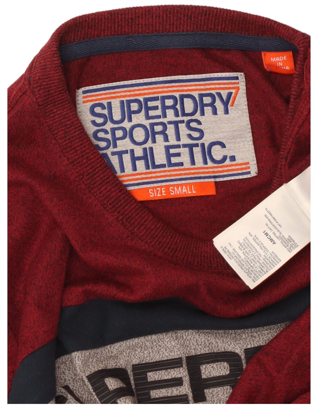 SUPERDRY Hombre Top gráfico de manga larga de algodón moteado granate pequeño