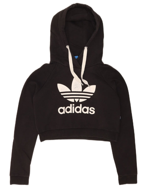Adidas Mujer Graphic Crop Sudadera con capucha Jumper UK 8 Pequeño Algodón Negro