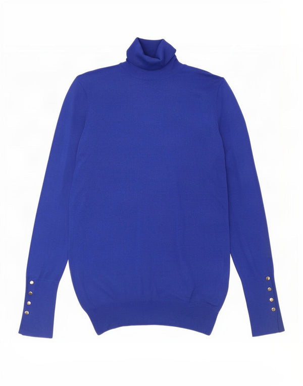 Zara Mujer Roll Neck Jumper Sweater UK 10 Small Blue Viscosa