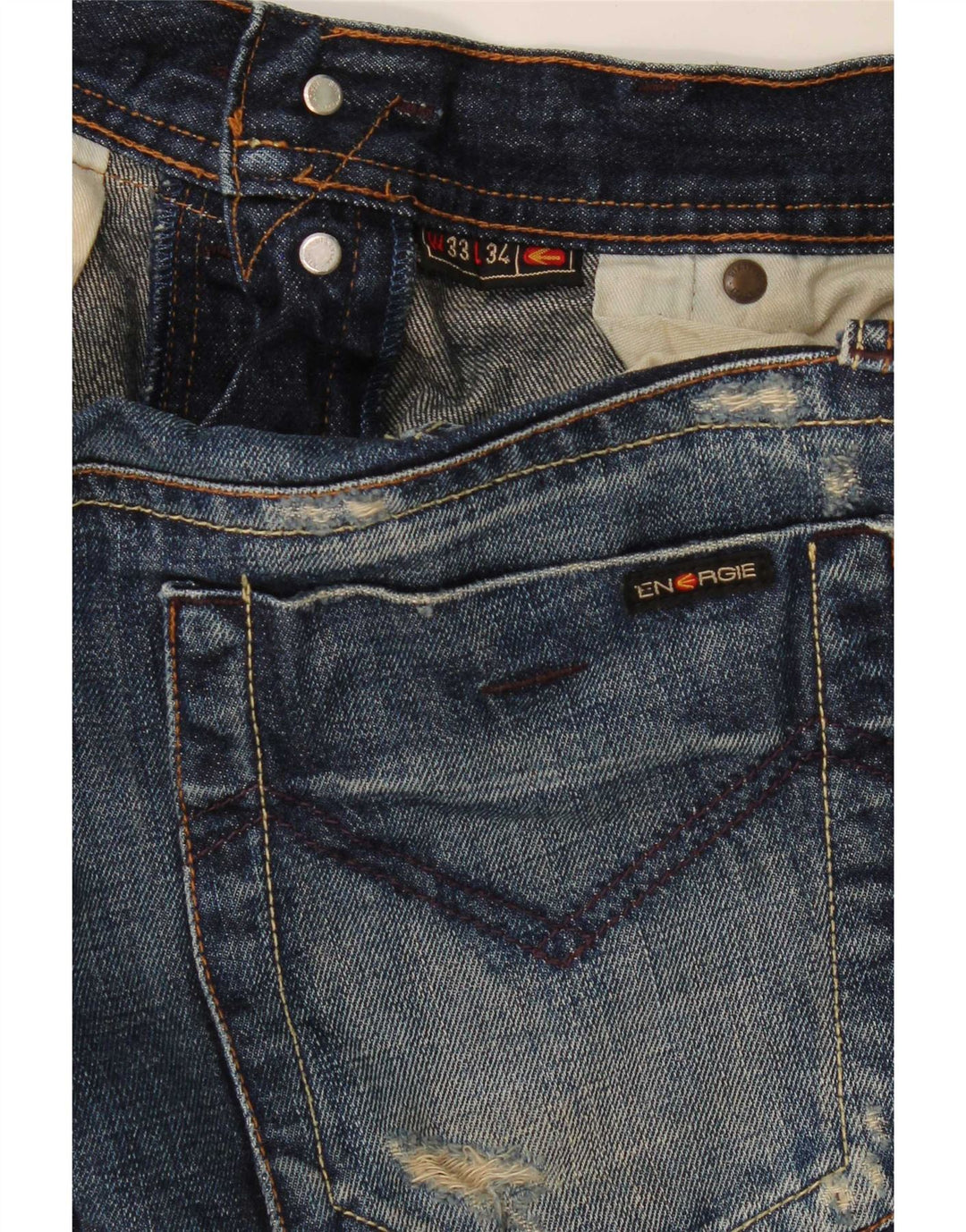 Vaqueros rectos desgastados para mujer Energie W33 L25 Algodón azul