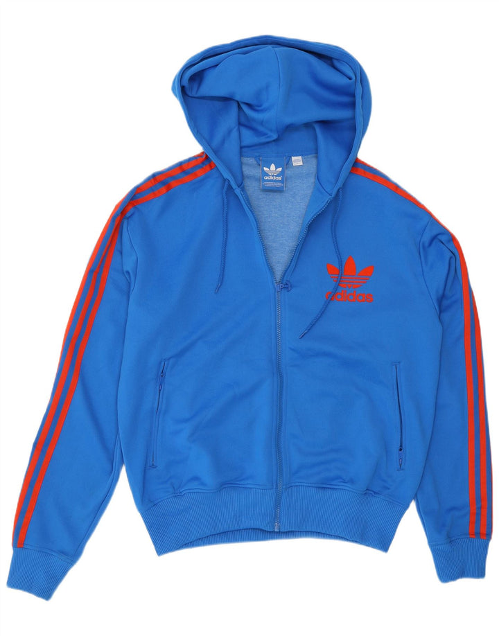 Adidas - Sudadera con capucha y cremallera para hombre, poliéster azul grande