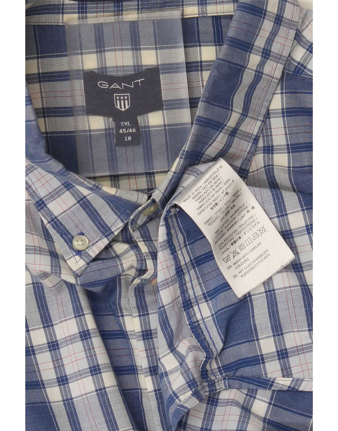 Camisa Gant Hombre Talla 45/46 18 2XL Algodón A Cuadros Azul