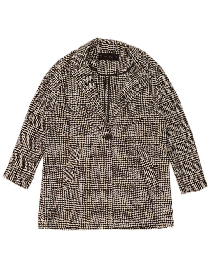 Zara Chaqueta tipo blazer extragrande con 1 botón para mujer UK 10 Small Black Houndstooth