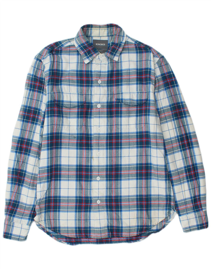BONOBOS Camisa de franela de ajuste estándar para hombre Algodón a cuadros azul medio