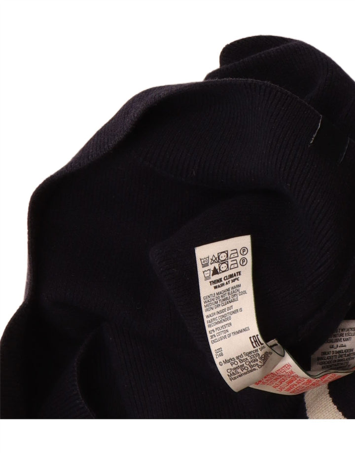 Marks & Spencer Jersey con cuello y cremallera para hombre, talla grande, rayas azul marino