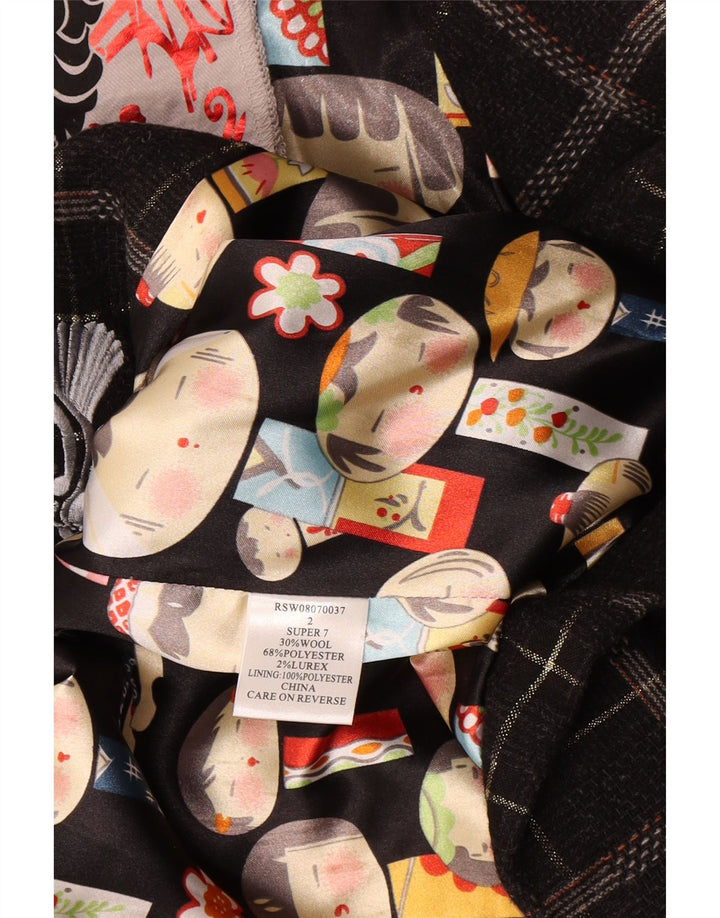 Vintage mujer abrigo de gran tamaño US 2 XS negro comprobar lana