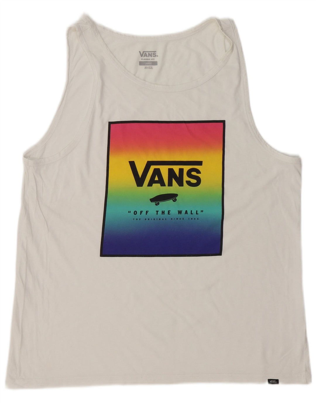 Vans Camiseta sin mangas con gráfico de corte clásico para hombre, tamaño grande, algodón blanco