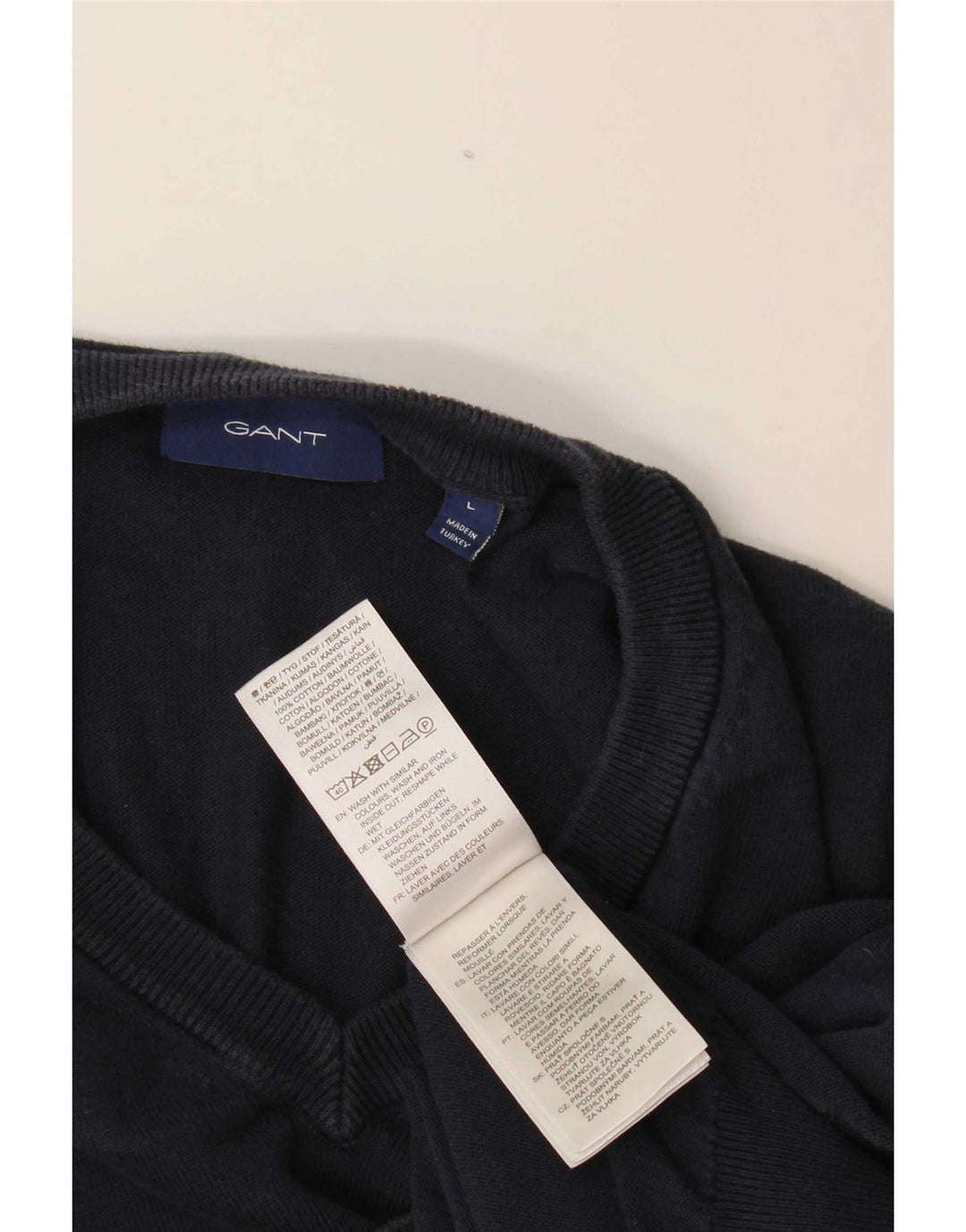 Gant Jersey con cuello en V para hombre, talla grande, algodón azul marino