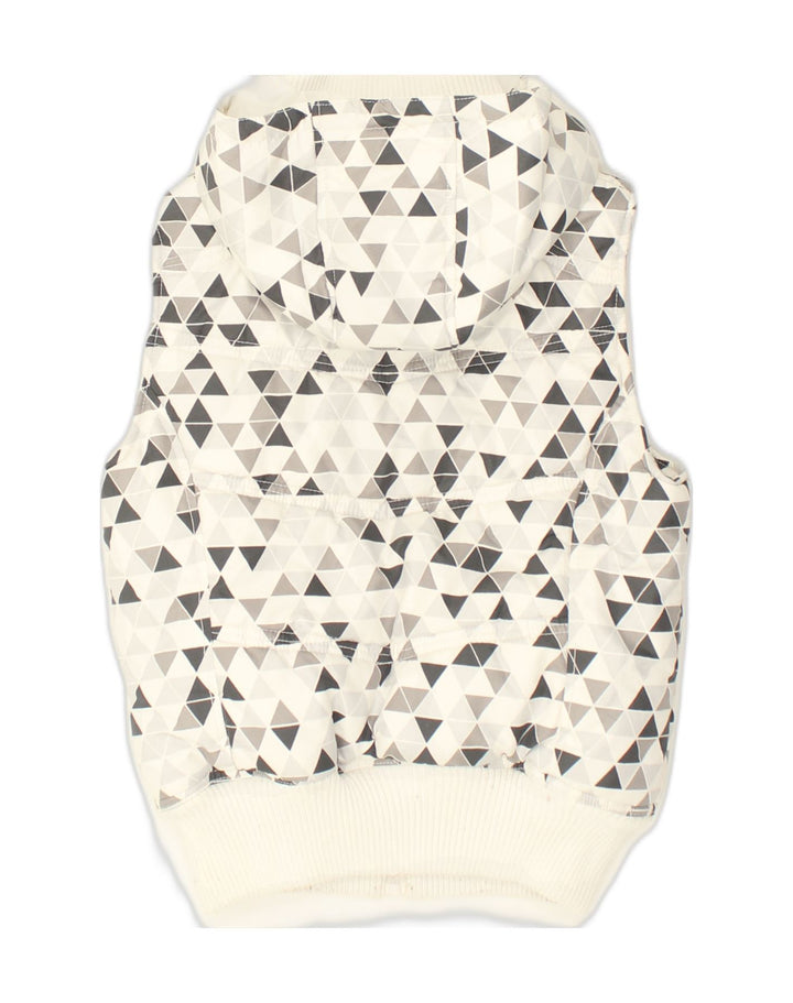 FISHBONE Womens Hooded Gilet UK 6 XS White Geometric Polyester | Vintage Fishbone | Thrift | Second-Hand Fishbone | Used Clothing | Messina Hembry 