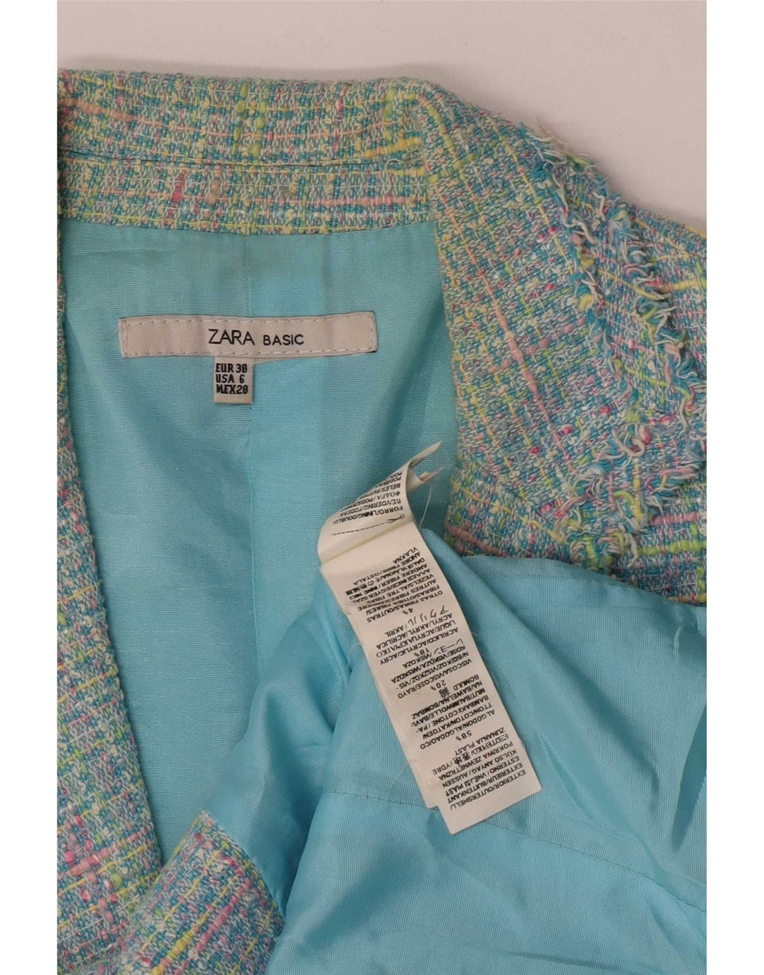 Zara Chaqueta Blazer de Manga 3/4 para Mujer EU 38 Small Multicolor Check