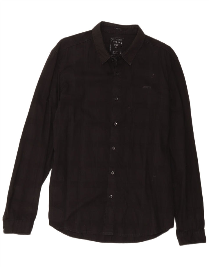 Guess Camisa Slim Fit De Algodón A Cuadros Negro Grande Hombre