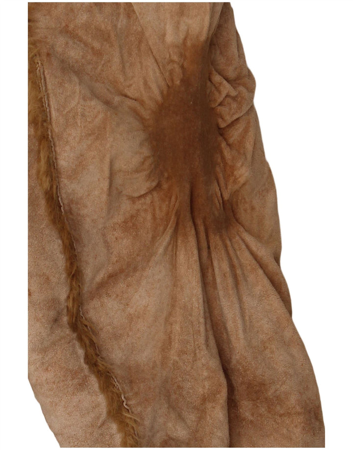 Zara Mujer Chaqueta De Piel De Oveja UK 44 Cuero Beige Medio