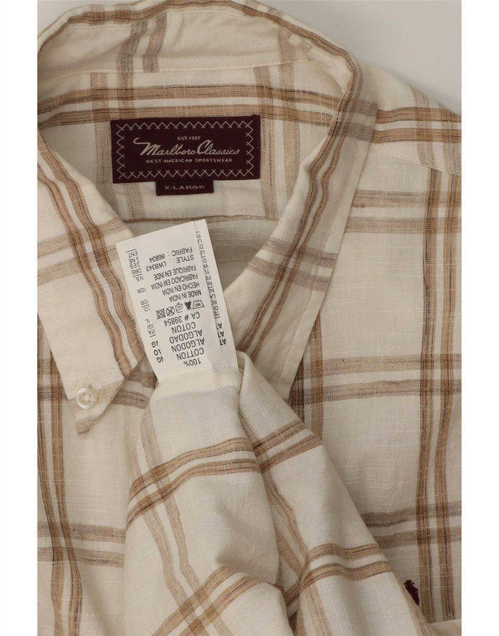 Marlboro Classics Camisa Hombre XL Blanco Cuadros Algodón