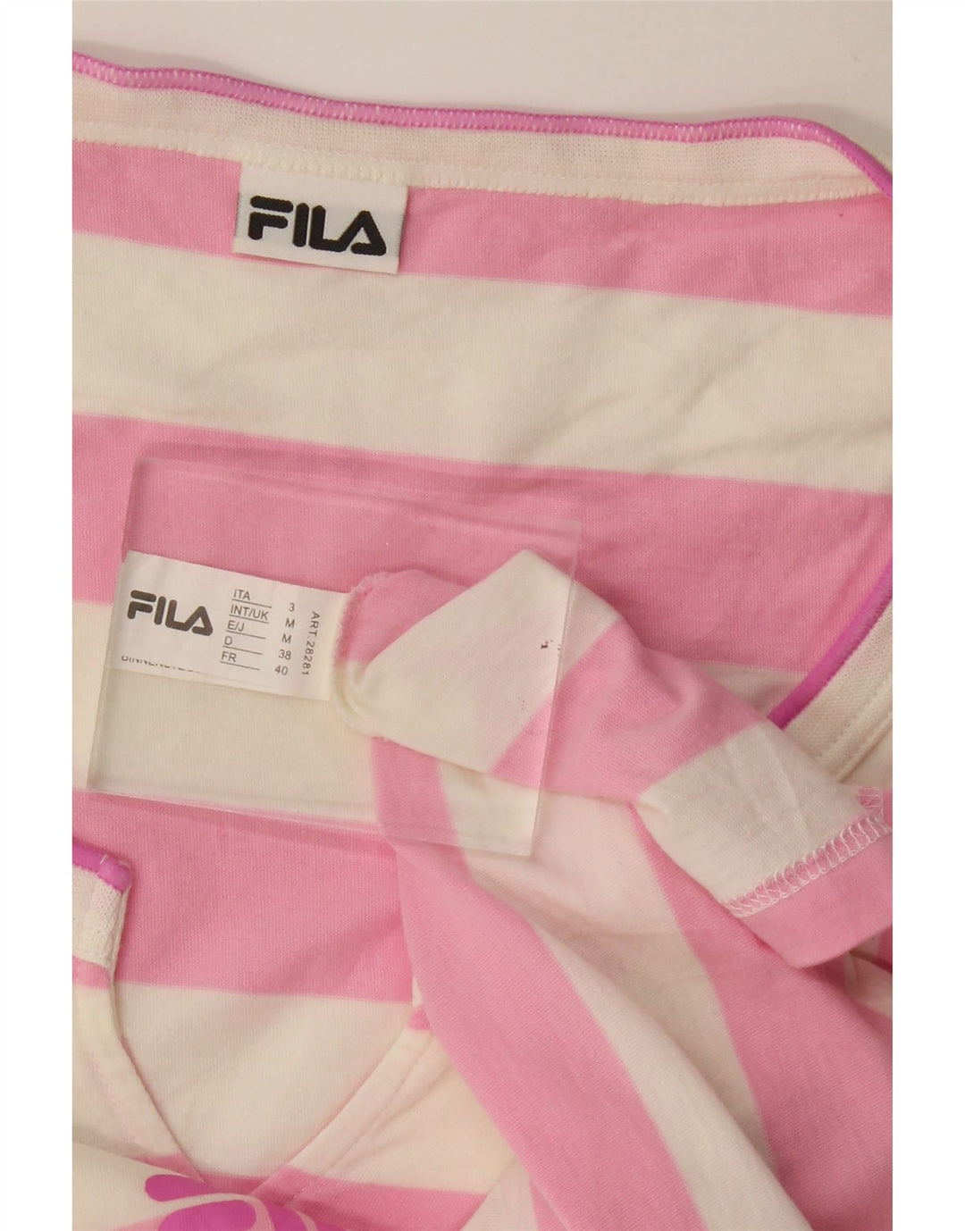 Fila Camiseta gráfica para mujer Top UK 12 Algodón a rayas rosa medio