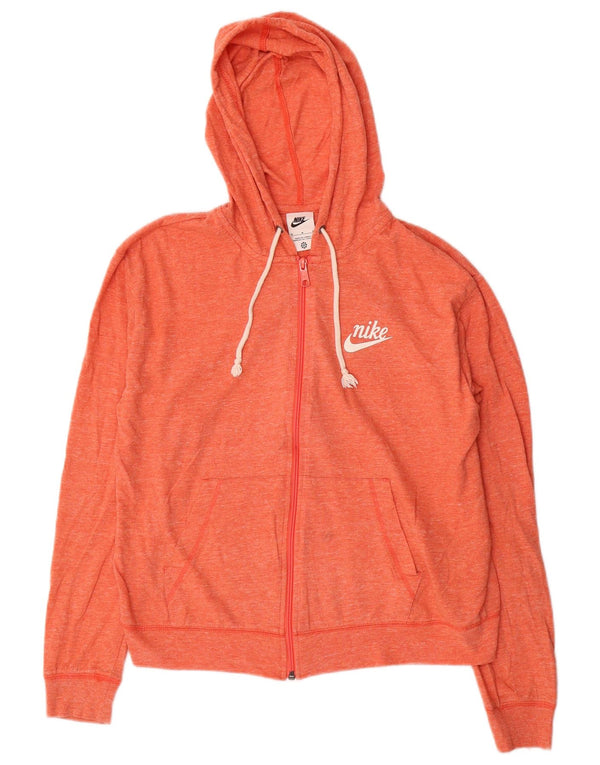 Nike Womens Zip Hoodie Sweater UK 14 Medium Orange Flecked Cotton