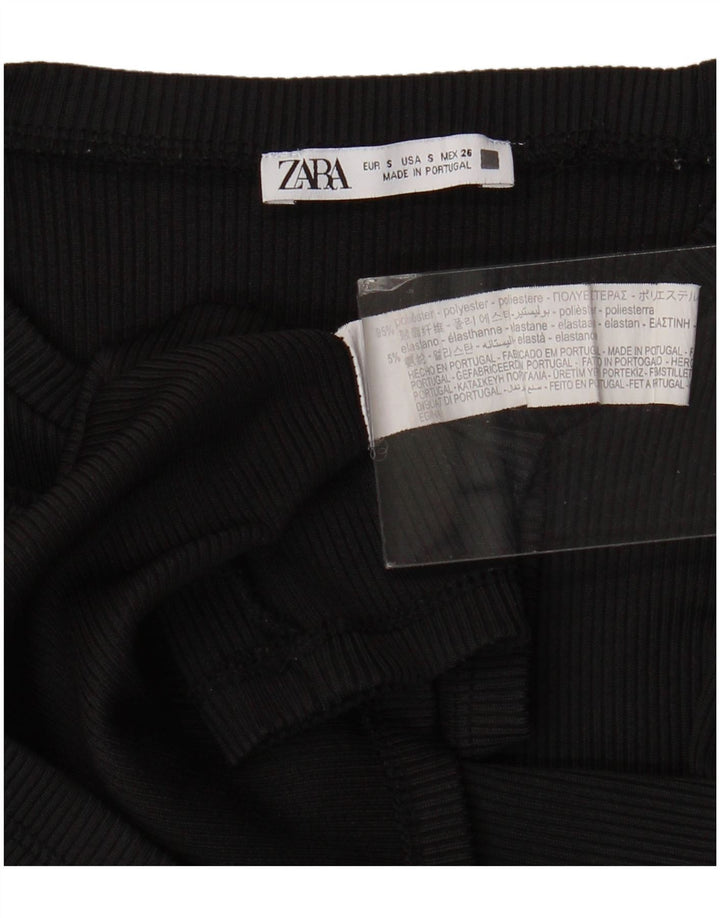 Zara Mujer Crop Top Manga Larga UK 8 Small Poliéster Negro