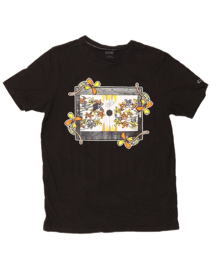 Puma Hombre Camiseta Gráfica Top Small Negro Floral Algodón Naturaleza