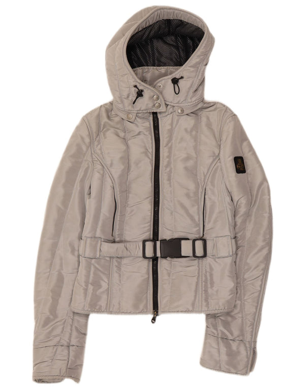 REFRIGIWEAR Womens Cruz Hooded Bomber Jacket UK 14 Large Silver Polyester