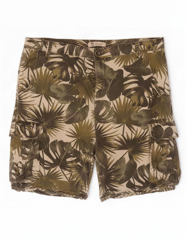Zara Mens Cargo Shorts EU 44 Large W34 Verde Floral Algodón