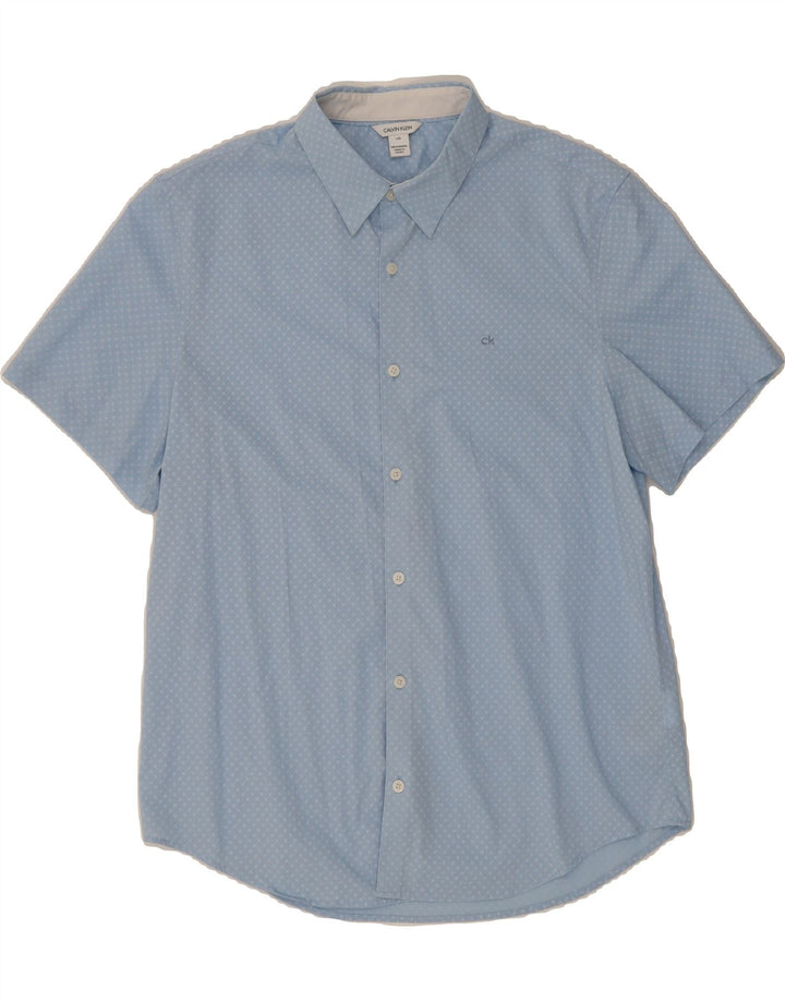 CALVIN KLEIN Mens Abstract Pattern Short Sleeve Shirt Large Blue Cotton Vintage Calvin Klein and Second-Hand Calvin Klein from Messina Hembry 