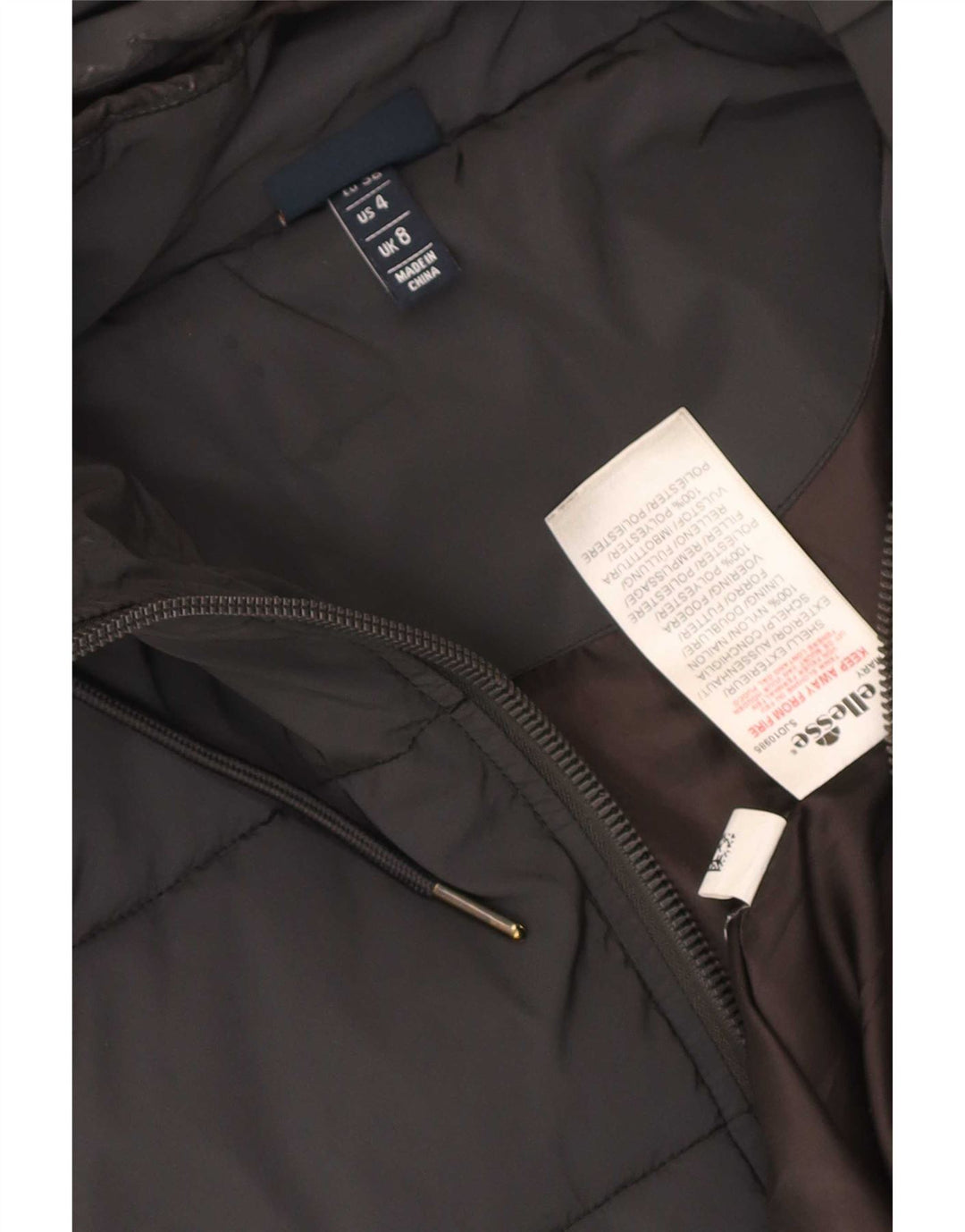 Ellesse Chaqueta acolchada extragrande con capucha para mujer UK 8 Small Nylon negro