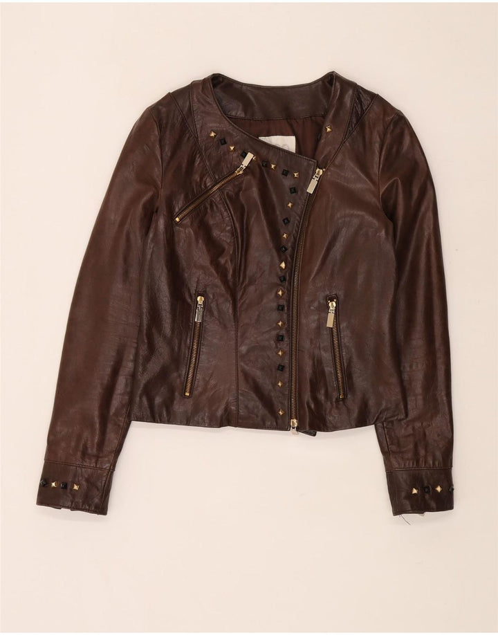 Chaqueta biker de cuero vintage para mujer IT 44 Cuero marrón medio