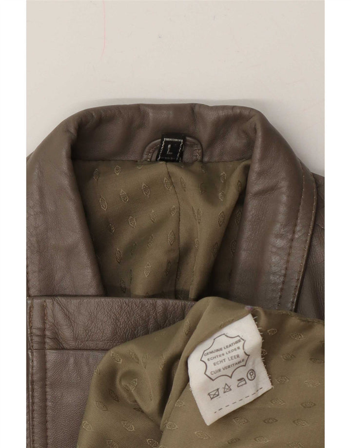 Vintage mujer doble pecho chaqueta de cuero Reino Unido 16 verde grande