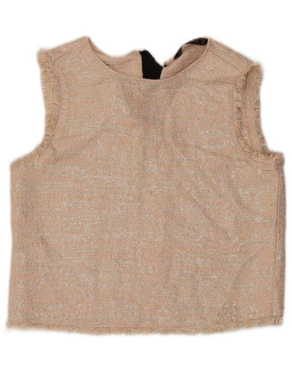 Zara Mujer Crop Sin Mangas Blusa Top Reino Unido 10 Pequeño Acrílico Beige