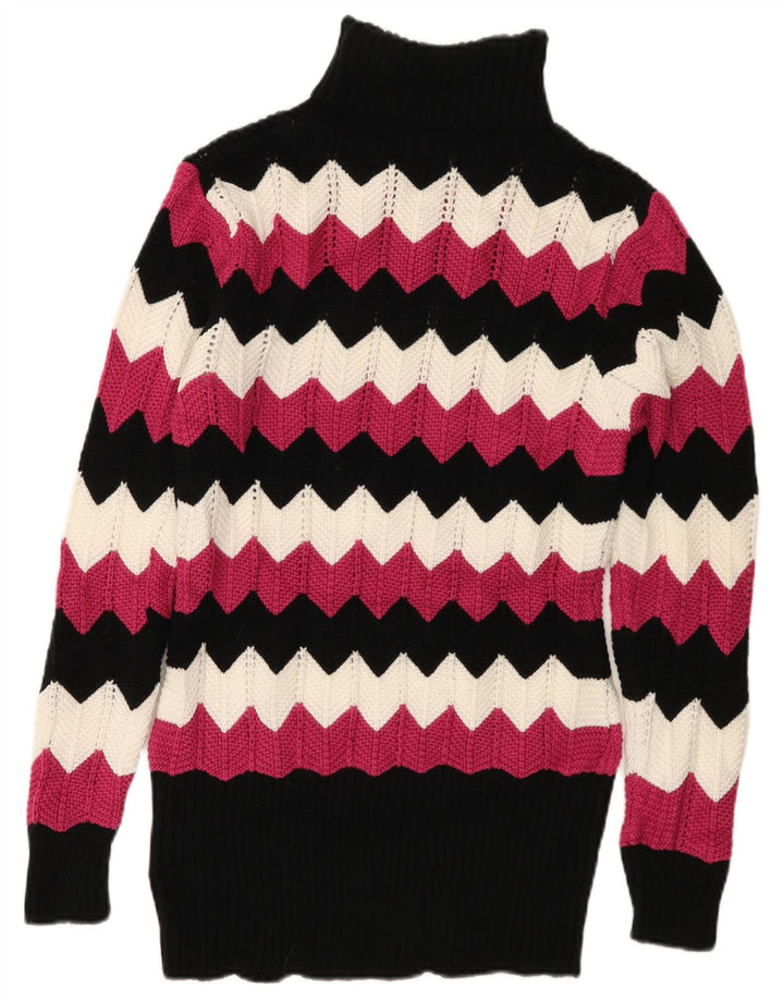 VINTAGE Mujer Roll Neck Jumper Suéter Reino Unido 16 Grande Multicolor Chevron