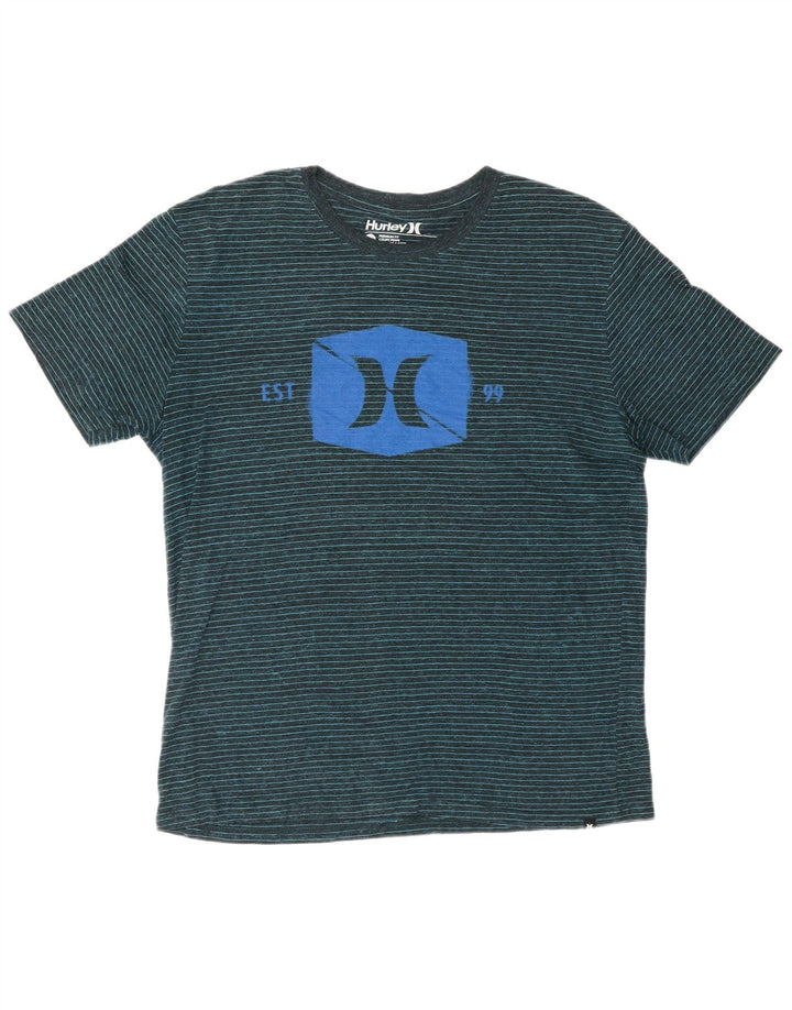 HURLEY Camiseta gráfica de ajuste premium para hombre Top grande de poliéster a rayas azules