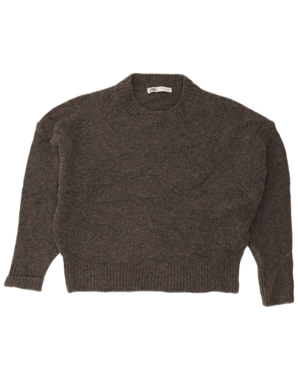 Zara Suéter de cuello redondo de ajuste relajado para mujer UK 10 Small Gris Acrílico
