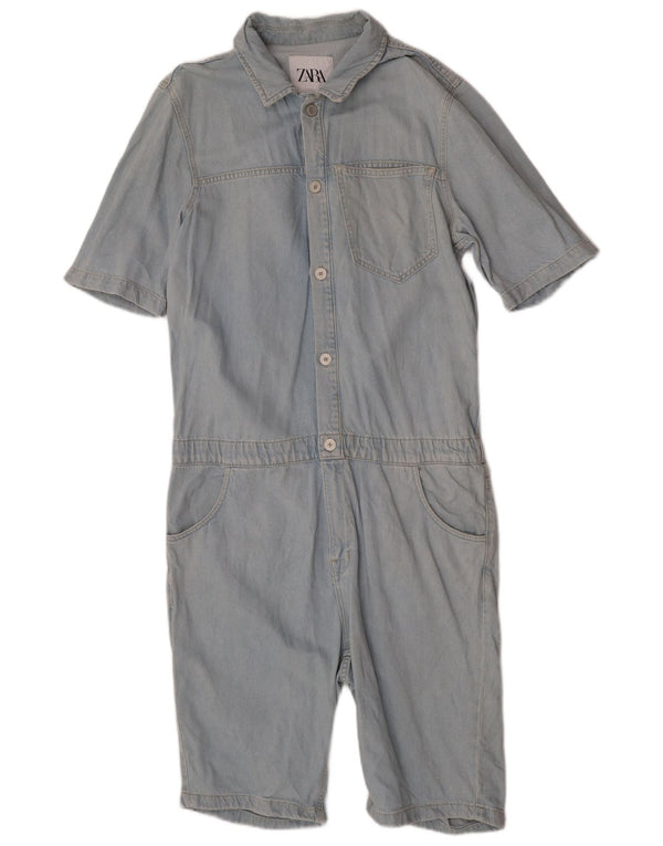 Zara Mujer Mono Corto De Mezclilla De Manga Corta UK 44 Grande Algodón Azul
