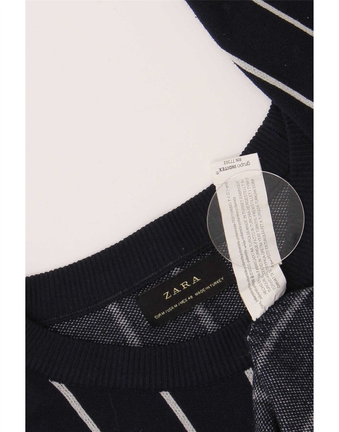 Zara Hombre Jersey Regular Fit Con Cuello Barco Jersey Rayas Azul Marino Medio