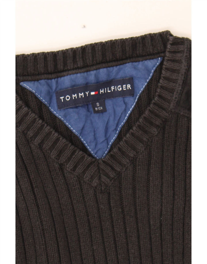 TOMMY HILFIGER Mens V-Neck Jumper Sweater Small Black Cotton Vintage Tommy Hilfiger and Second-Hand Tommy Hilfiger from Messina Hembry 