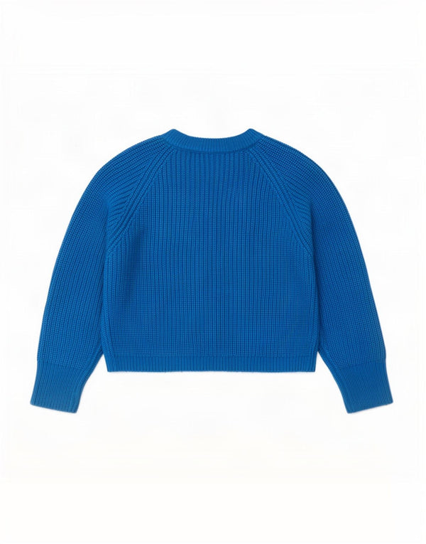 Zara Mujer Crop Crew Neck Jumper Sweater UK 10 Small Azul Acrílico