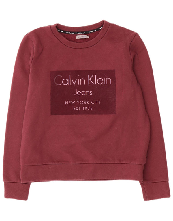 Calvin Klein Jeans Sudadera gráfica para mujer Jumper UK 14 Medium Borgoña