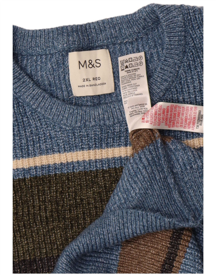 Marks & Spencer - Jersey de cuello redondo para hombre, talla 2XL, poliamida a rayas azules