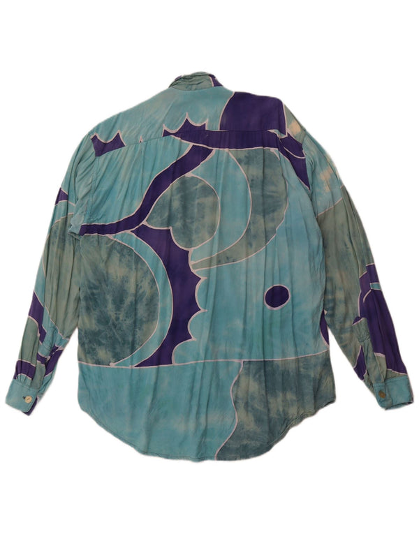 VINTAGE Camisa de patrón abstracto para hombre XL Rayón azul