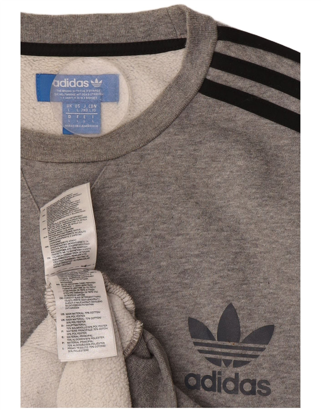 Adidas Hombre Sudadera Jumper Grande Gris Moteado Algodón