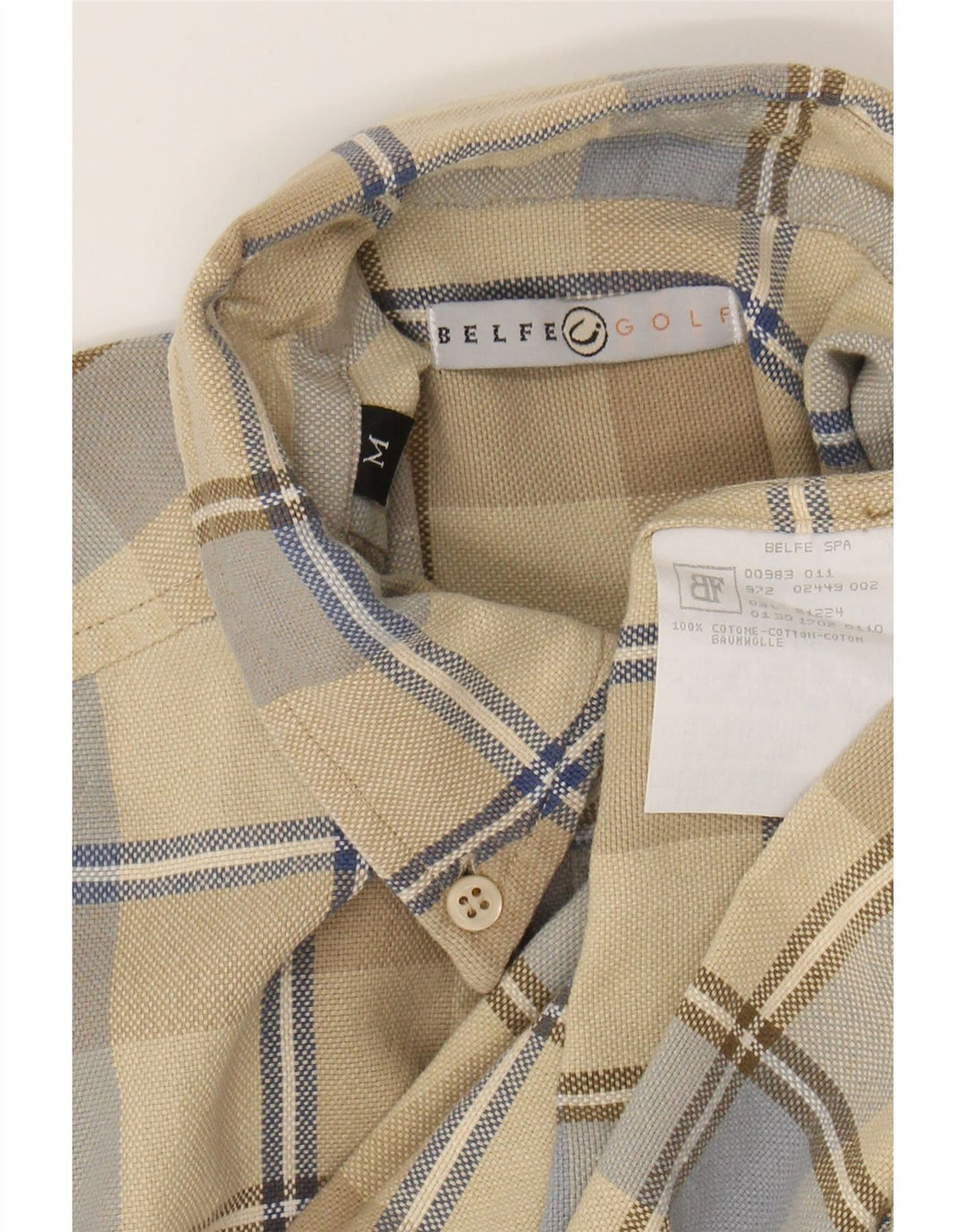 BELFE Mens Shirt Medium Beige Check Cotton Vintage Belfe and Second-Hand Belfe from Messina Hembry 