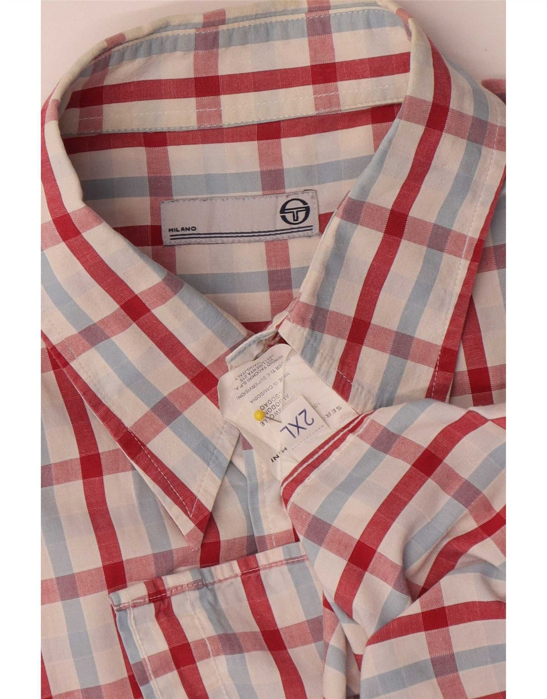 Sergio Tacchini Camisa de manga corta para hombre 2XL Algodón a cuadros multicolor