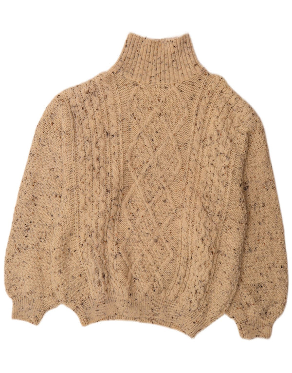 Vintage hombres rollo cuello jersey suéter XL beige moteado lana nueva