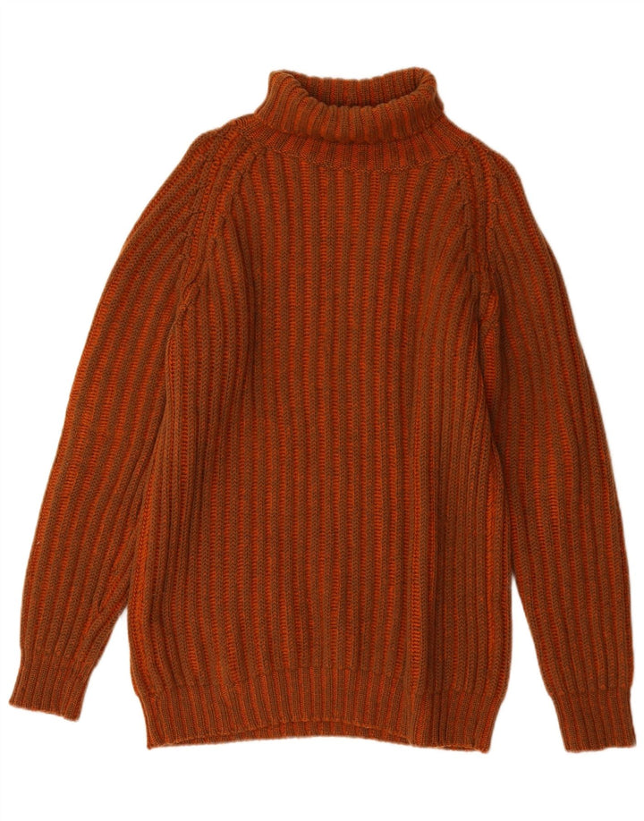 Vintage hombres rollo cuello jersey suéter grande naranja rayas lana